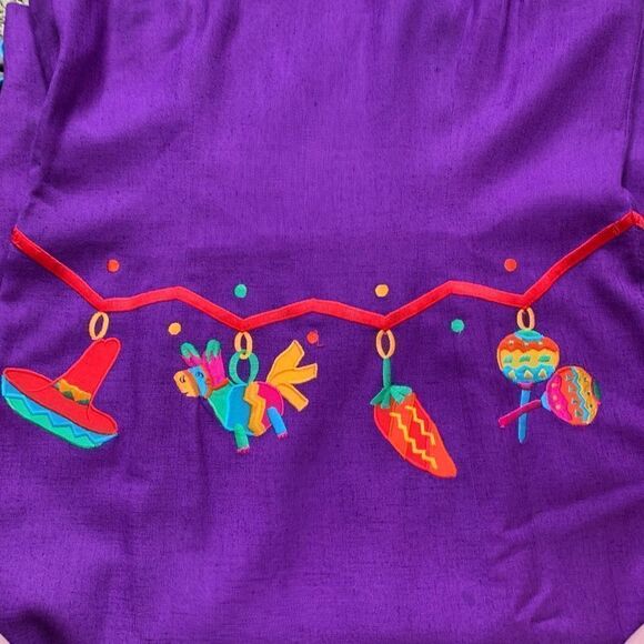 Vintage 90s Maxi Sundress Purple Mexican Fiesta Embroidered Linen Blend Size 10P - Picture 8 of 11
